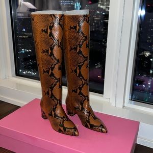 Paris Texas Python Print Leather Low Heeled Boots 37.5